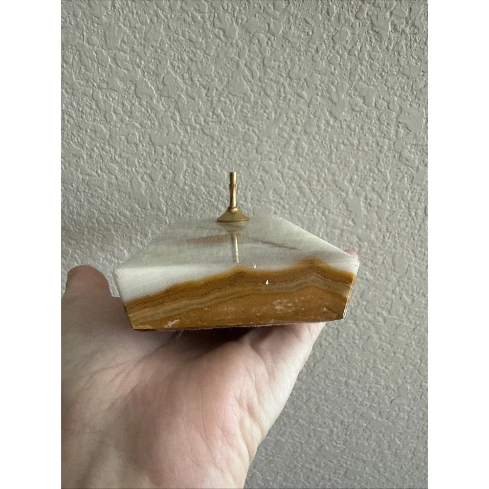 Vintage Beautiful Onyx Marble Stone Pen Pencil Holder Desk